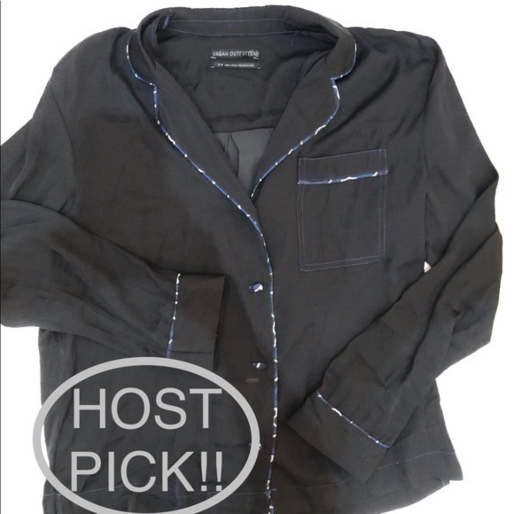 Urban Outfitters black silky long sleeve button up pajama style lingerie top PS
